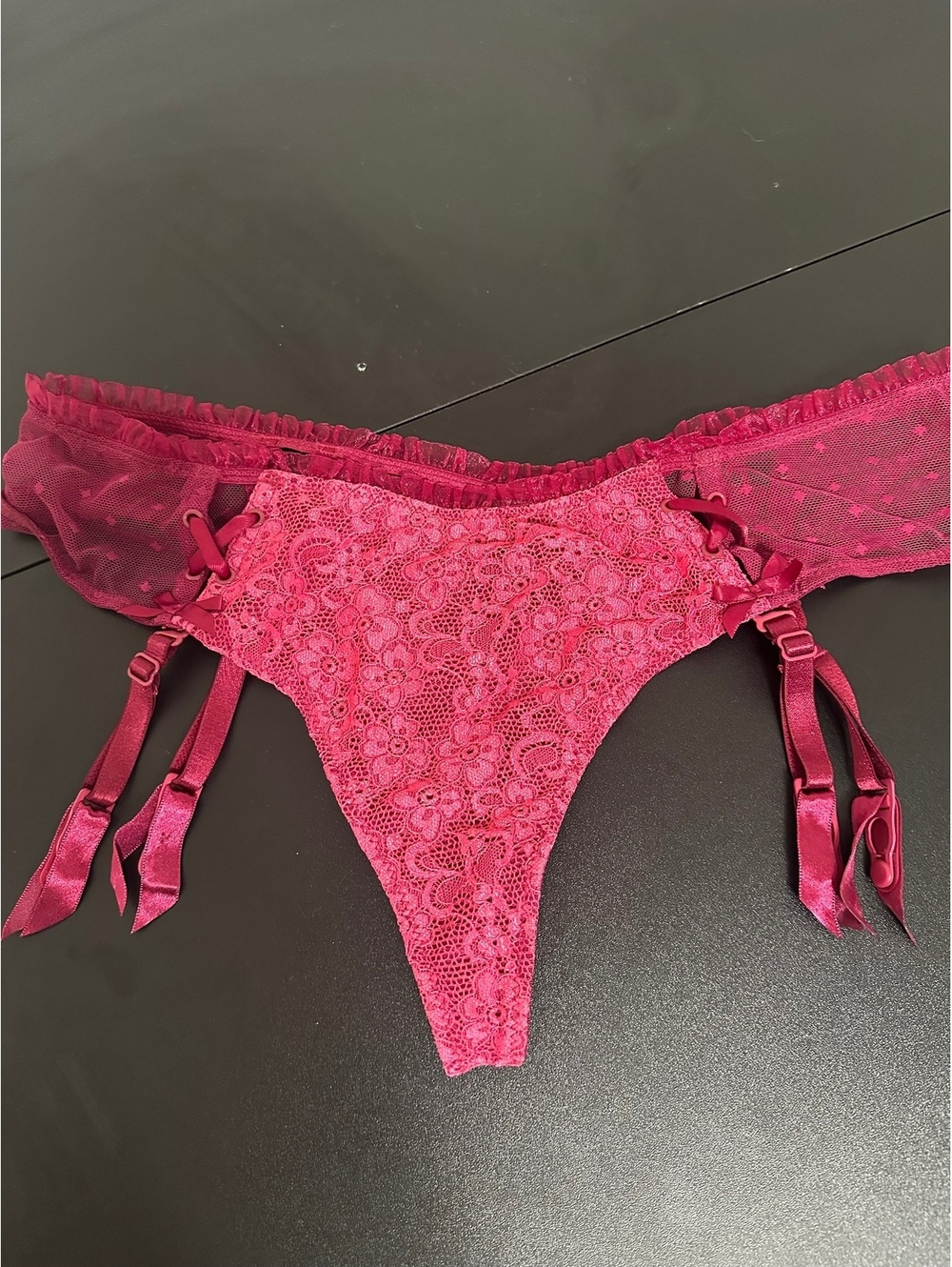 Victoria's Secret pink lace garter thong M/L